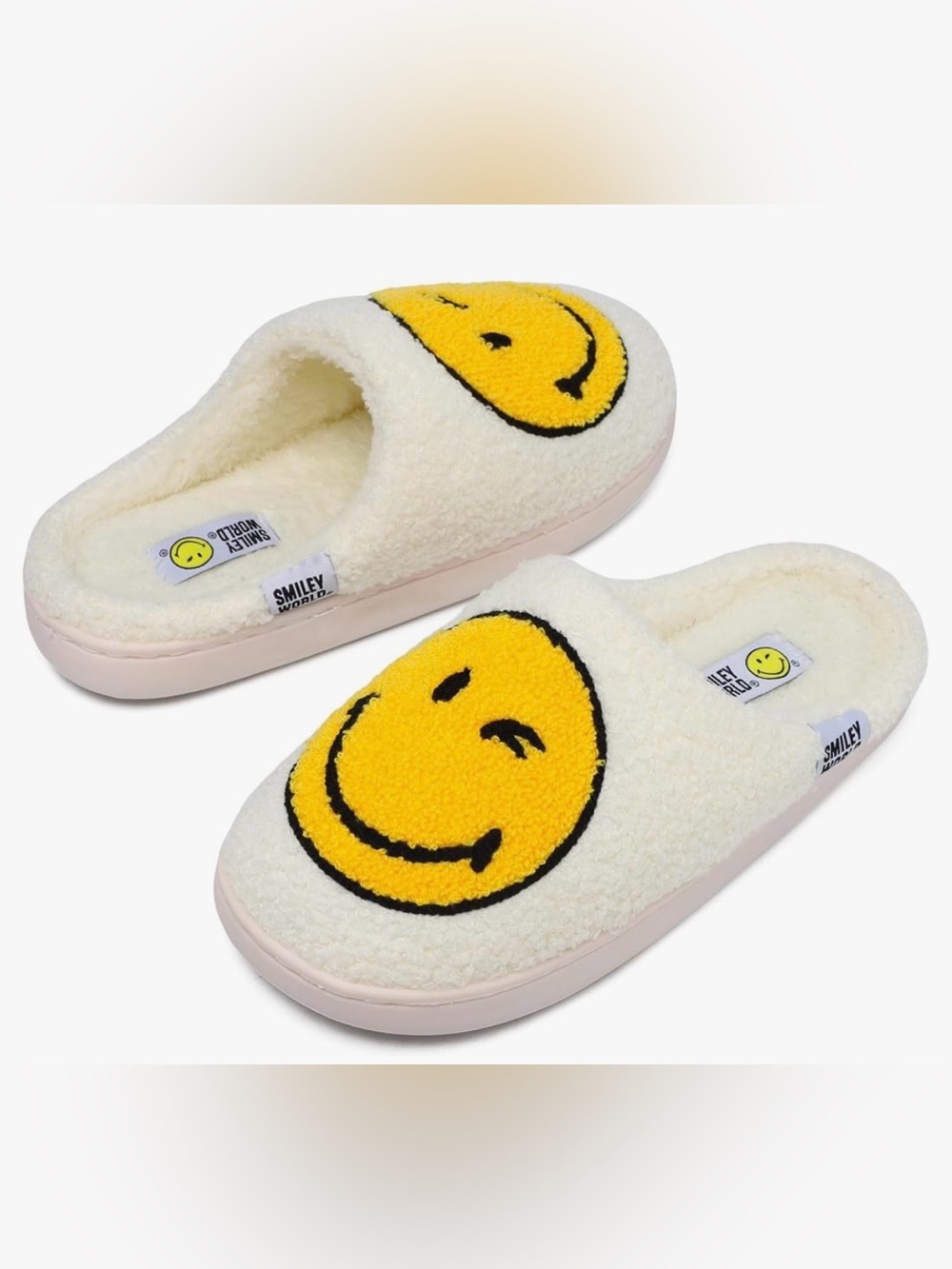 Smiley World Kids Cream Slip-On Slippers with Yellow Smiley
